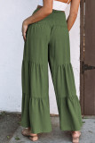 Green Lace up Smocked Waist Tiered Wide Leg Pants