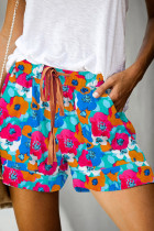 Multicolor Floral Print Drawstring Elastic Waist Casual Shorts