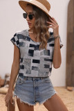 Abstract Geometric Print Short Sleeves Top