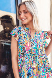 Multicolor Abstract Print Tie V Neck Peplum Blouse