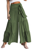 Green Lace up Smocked Waist Tiered Wide Leg Pants