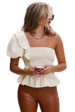 Apricot Ruffled One-shoulder Smocked Top