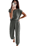 Gray Crinkled Texture Tee and Jogger Pants Set