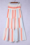 Multicolor Striped Tie Decor Strapless Tiered Maxi Dress