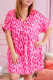 Pink Leopard Print V Neck Plus Size Babydoll Mini Dress