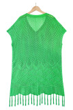 Geometric Knit Fringe Edge V Neck Kimono Beach Dress