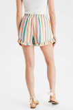 Multicolor Striped Ruffle Hem Drawstring Shorts