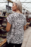 Leopard Mix Print Tassel Tie Blouse