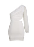White Asymmetric One Shoulder Cutout Bodycon Dress