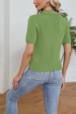 Cut Out V Neck Turn Down Collar Plain Knit Top