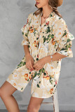 Half Sleeves Floral Button Up SHirt Dress 