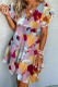 Red Printed Crisscross Decor V Neck Flutter Sleeve Dress