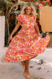 Multicolor Floral Print Ruffle Sleeve Tiered Long Dress