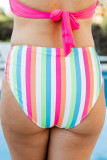 Rose Halter Striped Backless Self-Tie Bikini Swimsuit