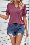 Plain Puff SLeeves V Neck Top 