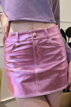 Shiny Button Closure Mini Skirt