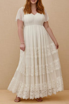White Plus Size Lace A-line Boho Wedding Dress