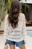 White Long Sleeve Hollow-out Patterned Knit Top