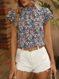 Frill Collar Tiered Sleeves Floral Blouse