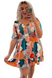 Multicolor Plus Size Shirred Mixed Print Ruffle Dress