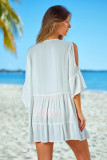 White Lace Panel Tie V Neck Beach Cover-up