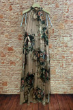 Sleeveless Tie Dye Halter Neck Floral Maxi Dress 