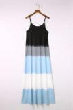 Sky Blue Spaghetti Strap Tie Dye Slit Maxi Dress