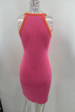 Colorblock Splicing Halter Sleeveless Knitting Dress 