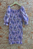 Square Neck Puff Sleeves Floral Slim Dress 