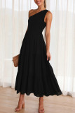 One Shoulder Tiered Splicing Ruffle Dress 