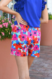 Rose Floral Print Belted Shorts
