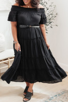 Black Plus Size Smocked Off Shoulder Frill Tiered Maxi Dress