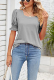 Square Neck Puff Sleeves Plain Top 