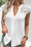 White Texture Lace Button Up Shirt 