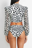 Long SLeeves Polka Dot One Piece Swimsuit 