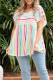 Multicolor Striped Ruffle Sleeve Plus Size Babydoll Top
