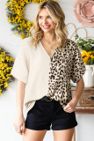 Khaki Contrast Leopard Color Block Blouse