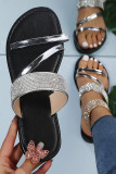 Rhinestone Shiny Straps Flat Sandals 
