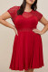 Red Plus Size Lace Yoke Splice Fit-and-flare Curvy Dress