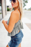 Gray Sheer Lace Bralette Ruffle Tiered Tank Top