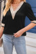 V Neck Lace Satin Half Sleeves Blouse 