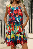 Tie Dye Floral Printed Sleeveless Tank Dress