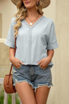 Lace Crochet Splicing Fold Sleeves Blouse 