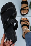 Rhinestone Shiny Straps Flat Sandals 