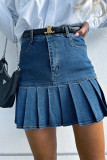 Pleated Short Denim Dress Skirt