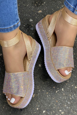 Ankle Strap Rhinestone Glitter Flatform Sandal 