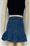 Pleated Short Denim Dress Skirt