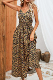 Spaghetti Elastic Wasit Leopard Long Dress 