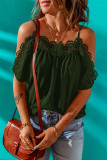 Green Crochet Neckline Off-shoulder Short Sleeve Top