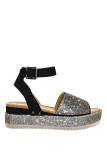 Ankle Strap Rhinestone Glitter Flatform Sandal 